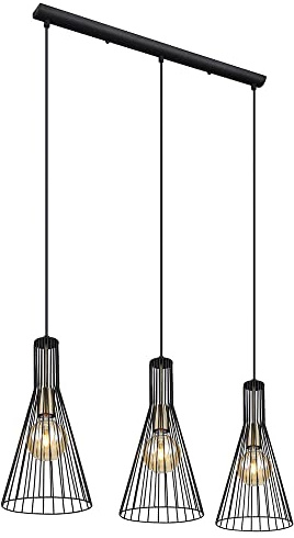 Hängelampe schwarz Pendelleuchte Esstischlampe Esszimmerlampe 3-flammig, Käfig-Design Industrial, Metall schwarz, 3x E27 Fassung, LxBxH 84x20x120 cm, Wohnzimmer Esszimmer
