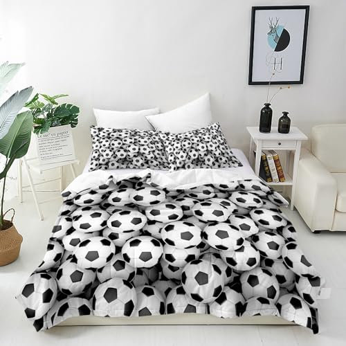 ANHOPE Sport Thema Fußball Bettwäsche Set 2 Teilig Bettbezug 135x200 cm + Kissenbezug 80x80 cm Weich Microfaser Bettbezüge mit Reißverschluss Bettdeckenbezug Set für Kinder Jungen Mädchen