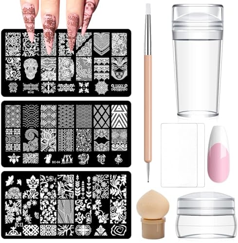 TYXHXTF French Nails Stempel Set,9pcs Nail Art Stamper Kit Klare Silikon Nail Stamping,Nagel Stempel Mit Schaber,Nageldesign,French Nails Set,Nail Art Stamper,FüR FranzöSische ManiküRe Diy Nail