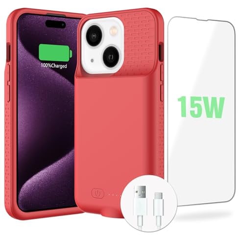 BOPPS Battery Case for iPhone 15/15 Pro,【2024 Exclusive Edition】 15W Fast 7000mAh Charging Portable Rechargeable Charger Case Cover for iPhone 15/15 Pro Charging Case,Red