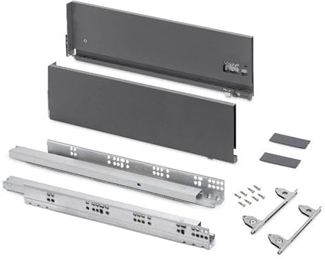 Emuca - Schubladen-Kit für Küche und Bad mit 3D-Regelung, Höhe 178mm, Tiefe 500mm, 60 Kg, sanftes Schließen, Panels nicht enthalten, Stahl, Anthrazitgrau