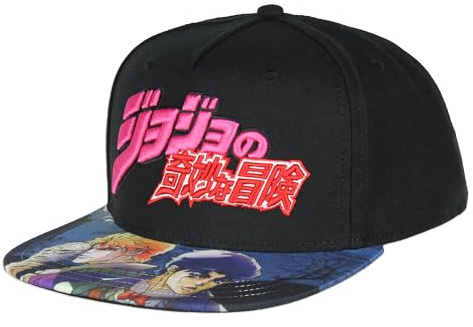 Bioworld JoJo's Bizarre Adventures Cap, bestickt, verstellbar, für Erwachsene, Snapback-Mütze, OSFM, Schwarz, Schwarz, Einheitsgröße