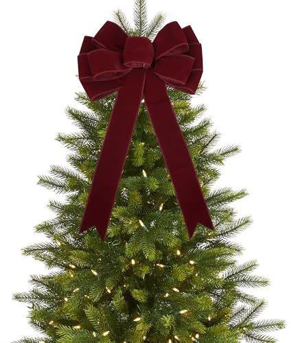 LiBongTa 13 Burgundy Bow Pre-Tied Bow For Christmas Tree, Dark Red Velvet Ribbon Bow For Wreaths, Tree Toppers Bow, Premade Bow, Gift Bow For Party Favor, Christmas Home Indoor Outdoor Decor-1 Counts