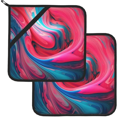 Topflappen-Set, hitzebeständig, mit Aufhängeschlaufe, künstlerische Bilder, Topflappen-Sets, waschbare heiße Pads, rutschfeste Topflappen zum Kochen, Backen, Grillen, 20,3 x 20,3 cm, 2 Stück