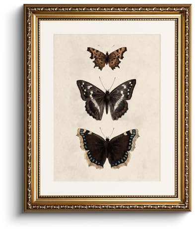 HUARCEY Leinwand Bilder mit Gold Rahmen, Vintage Wandbilder, Klassisch Wand Deko Wohnzimmer Schlafzimmer Badezimmer Küche, Bauernhaus Zimmer Deko Aesthetic, Schmetterling Painting, 33x40cm, klein