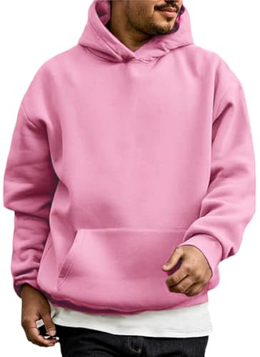 WINKEEY Felpa Uomo Maniche Lunghe Felpa con Cappuccio Tuta Autunno Inverno Top Casual a Tinta Unita con Tasche,Rosa M