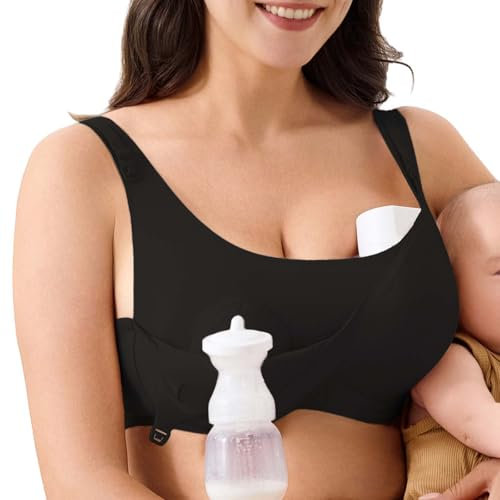 Freihändiger Pump-BH mit Jelly Gel Technologie und Semi-F Polsterung, kompatibel mit allen gängigen Milchpumpen, Schwarz, Schwarz, Medium