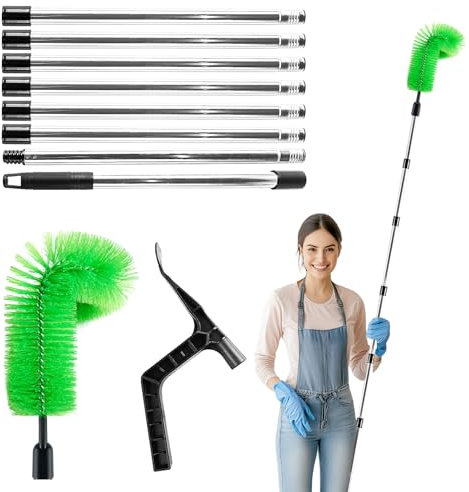 2 in 1 Gutter Cleaning Tools, 10.5Ft Telescopic Gutter Cleaner with 8 Extendable Rods + Gutter Brush + Leaf Shovel, Portable Roof Cleaning Tool for Cleaning Leaves and Debris Window Spider Web