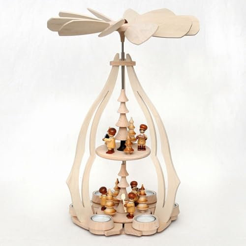 Wichtelstube-Kollektion XXL Weihnachtspyramide Weihnachtsbäckerei Pyramide Weihnachten aus Holz für Teelichter 24 x 24 x 45 cm Teelichtpyraminde aus feinsten Buchenholz