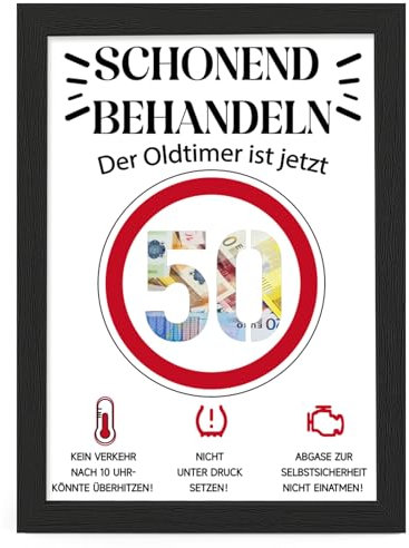 HSDSH 50. Geburtstag Geldgeschen, Lustig Geschenke zum 50 Geburtstag Frau Mann, 50. Geburtstag Geschenk Verpackung Schonend Behandeln 50, Verkehrsschilder Geschenke für Frauen & Männer