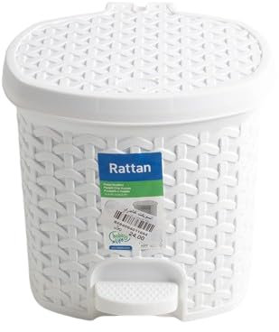 3L Rattan Pedal Bin with Removable Inner Bucket – Compact & Stylish Waste Bin for Kitchen, Bathroom & Office – Durable Plastic, Hands-Free Foot Pedal, Easy to Clean – 20.5 x 16 x 21cm (White)
