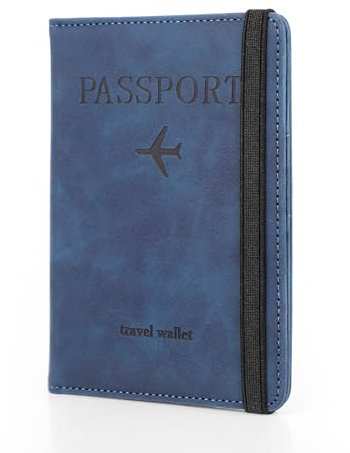 Porta Pasaporte - Cartera de Viaje, Funda para Pasaporte y Tarjetas, Cuero PU, Resistente e Impermeable, Protege Pasaporte y Tarjetas, Ideal para Viajes y Uso Diario (15x11x1,20cm) (Azul Oscuro).