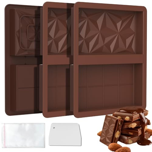 WD&CD Chocolate Silicone Mold 3 PCS Thick Deep Chocolate Making Kit with a Spatula and 100 Pcs Bags Reusable Kitchen Homemade Baking Candy Moulds DIY Ice Cube Maker