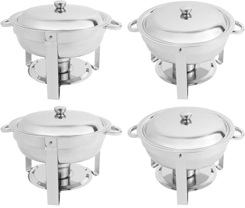Donened - Lot de 4 chauffe-plats ronds en acier inoxydable de 4,5 l - Pour restaurants, buffets, écoles