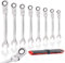 HNCY Juego de llaves de carraca articuladas, 8 piezas, juego de llaves de carraca (6 – 19 mm, métricas), llave de carraca de 72 dientes, juego de llaves combinadas con acero Cr-V para bricolaje