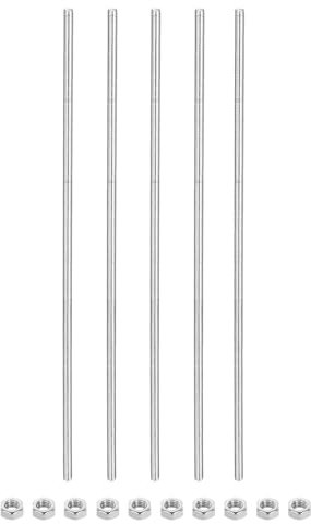 QUARKZMAN 5 Stück Gewindestangen M5 x 300mm mit 4 Sechskantmuttern Set, Gewindestab Edelstahl Voll Gewindestange Gewindestift für Möbeln Maschinen Befestigungssatz