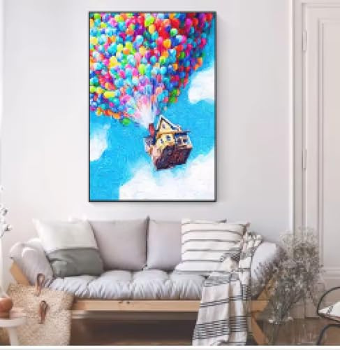 MAIMANG Balloon House UP Filmdruck, Pixar-Poster, Gemälde, Wandkunst, Leinwandgemälde, Reiseposter, Kinderzimmerdekoration, 40 x 60 cm, Rahmen