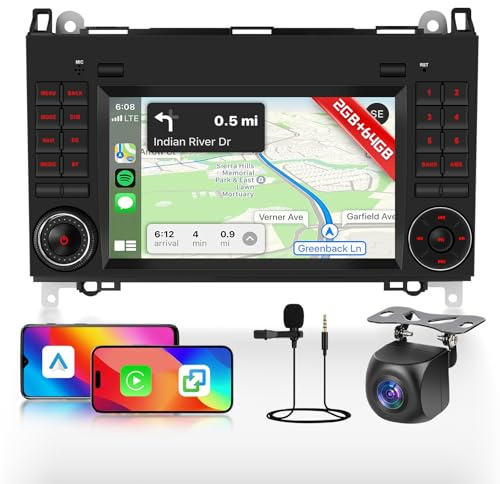 Hodozzy 2G+64G Autoradio für Mercedes Benz B200 A/B-Klasse W169 W245 Viano Vito W639 Sprinter W906 W209 mit Carplay Android Auto Wireless, 2 Din 7 Zoll Touchscreen mit Navi DSP Bluetooth WiFi Radio