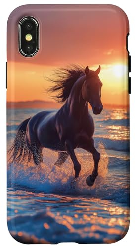 Pferd Strand Meer Sonnenuntergang Pferde Mädchen Hülle für iPhone X/XS