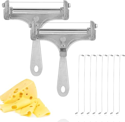 lasuroa 2pcs Cheese Cutter, Stainless Steel Cheese Slicer with 8pcs Extra Wires Adjustable Handheld Butter Block Cutter (Silver)