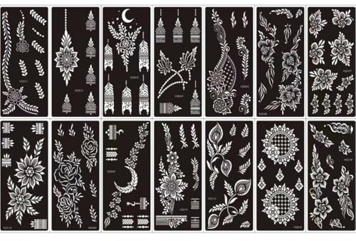 Xmasir 14 modèles de tatouage Kit d'outils, fleur Temporary tatouage Modèles de tatouage Pistolet Indiens Avambres Art du corps tatouage pour les filles et les femmes pour les mariages et les fêtes