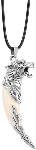 BrKern Wolfszahn Halsanhänger, Wikinger Kostüm Herren für Männer - Authentischer Wikinger Schmuck aus Edelstahl, Mittelalter Halskette für Kostüm & Alltag