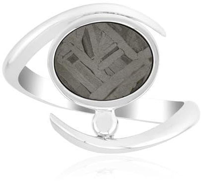 Cavill Aletai Meteorit Ring 925 Sterling Silber Damen Herren moderner Schmuck mit 1,173 Karat Ovalschliff Meteoritenstein aus China, stilvoller Silberschmuck mit einzigartiger Textur, 3,67 g