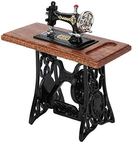 Hztyyier Puppenhaus-Mini-Nähmaschine Im Maßstab 1:12, Exquisite Vintage-Kollektion, Stoffmaterial aus Holzlegierung