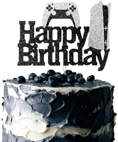 LdawyDE Videospiel Tortendeko Geburtstag, Glitter Gamer Torten Deko, Happy Birthday Tortendeko, Videospiel Kuchendeko geburtstag für Junge und Mädche, Kinder Party Dekorati (C)
