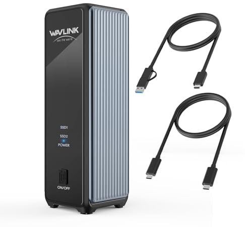 WAVLINK Case NVMe doppio M.2 SSD, USB3.2 Gen 2x2 20Gbps, chiave M e B+M PCIe NVMe, supporto UASP e Trim, RAID 0, fino a 16TB (8TB per Slot), compatibile OTG (senza Clonazione Offline)
