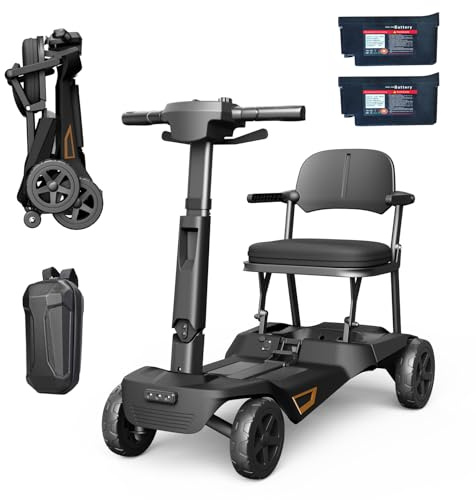 MediHoist Mobility Scooter for Seniors & Adults with Removable Dual-Battery 40 km Range, Folding Mobility Scooter 18 kg Lightweight, Black YL-985S