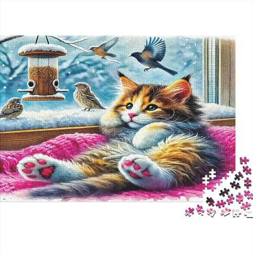 Cute Cat 1000 Pieces Cat on Windowsill Recycled Cardboard Jigsaw Puzzle for Adults Educational Game Decompression for Wall Decoration And Gifts Great Gift Idea 70x50cm/1000pcs