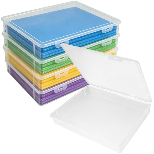 KOELEA 5 Pack Plastic A4 Storage Boxes with Lids, 31 x 22 x 5cm Clear A4 File Box Paper Storage Box, Stackable Document Case File Paper Box for Photos Magazines Scrapbooks Craft Supplies