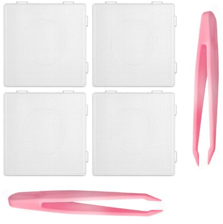 TBCDS 4 piezas Plantillas cuadradas para cuentas, Placas de Cuentas para Plancha, Kit Manualidades Niños, Tablero de Diseño con 2 Pinzas para Artesanía (14,5 x 14,5 mm) (Transparente)