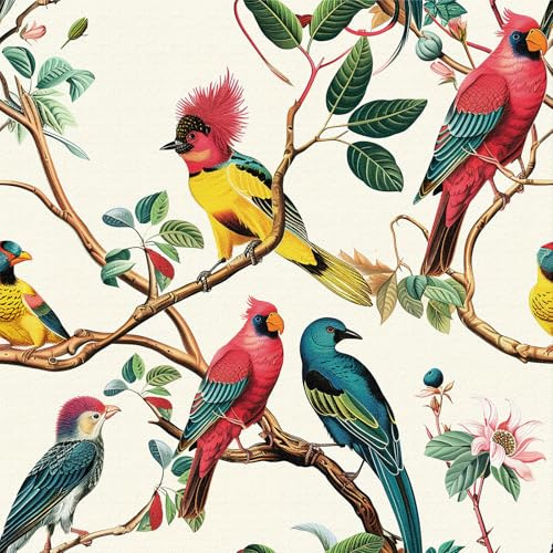 ANBILILA Carta da Parati Autoadesiva, Vintage Retrò Stacca e Attacca Carta di Contatto, 44x500CM Motivo Fiori e Uccelli Carta da Parati Rimovibile Decorativa per Parete Mobili