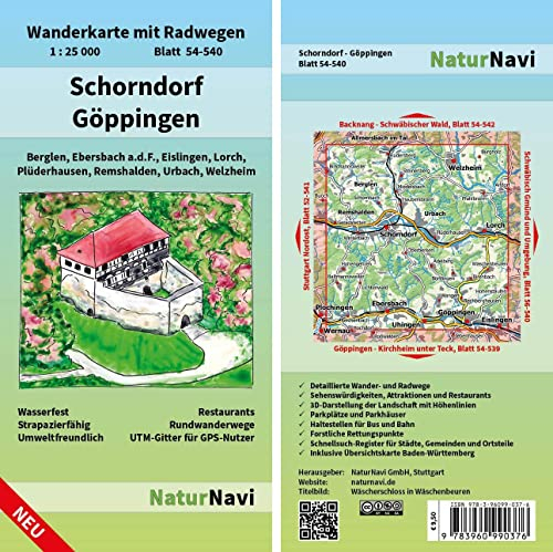 Schorndorf - Göppingen: Wanderkarte mit Radwegen, Blatt 54-540, 1 : 25 000, Berglen, Ebersbach a.d.F., Eislingen, Lorch, Plüderhausen, Remshalden, ... (NaturNavi Wanderkarte mit Radwegen 1:25 000)