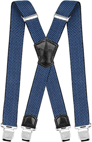 Decalen Hosenträger für Herren Breit 4 cm mit sehr Starken 4 Metall Clip Lang Einheitsgröße für Männer und Damen Einstellbar und Elastisch X Style (Blau)
