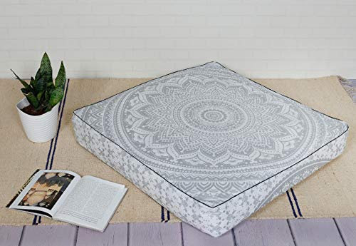 Popular Handicrafts Mandala-Bodenkissen im Hippie-Stil, quadratisch, 88,9 x 88,9 cm, silberfarben