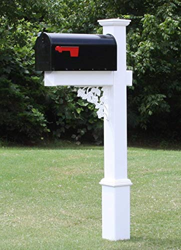 4Ever Products The Nixon Vinyl/PVC Mailbox Post (Includes Mailbox) Complete Decorative Curbside Mailbox System with Classic Traditional Style (Black Mailbox)