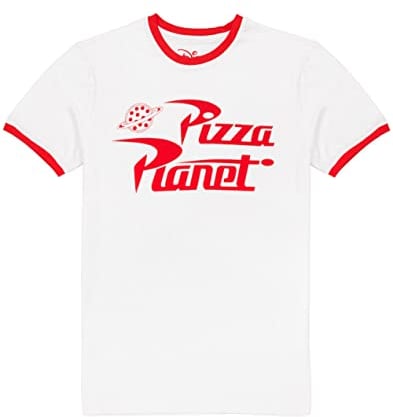 Toy Story 'Pizza Planet Ringer' Männer Kurzarm T-Shirt in Weiß