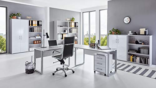 BMG-Moebel.de Büromöbel komplett Set Arbeitszimmer Office Edition in Lichtgrau/Weiß Hochglanz (Set 7)
