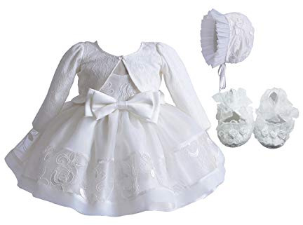 Cinda Baby Girls Ivory Lace Christening Party Dress Bonnet