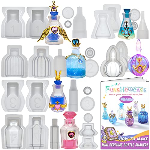 FUNSHOWCASE Lot de 6 moules en silicone époxy et résine UV pour moulage de bijoux parfum avec manuel