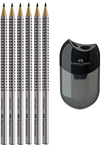 Faber-Castell Grip 2001 Pencil 2B Set of 6 with Double Sharpener