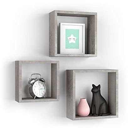 MOBILI FIVER, 3er-Set Giuditta Würfelregale, Grauer Beton, Made In Italy