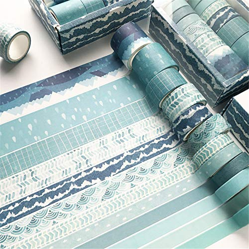 Nicole Knupfer 12 Rollen Washi Tape Set, Dekoratives Klebeband, DIY Papier Tape,Kollektion für Bastler, verschönert Journals, Karten und Scrapbooking (Blau)