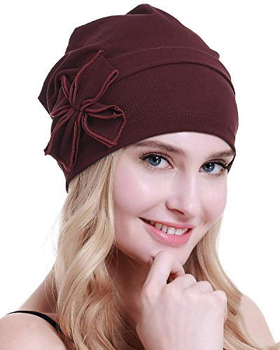 osvyo Baumwolle Chemo-Turbane Kopfbedeckung Beanie Mütze Kappe für Frauen Krebs Patienten Haarausfall Wein