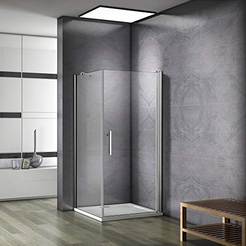 H.197cm Box Doccia Angolare 80x90cm Porta Battente 6mm Vetro Barra