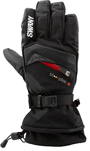 Swany Herren-Winterhandschuhe X-Change, feuchtigkeitsableitend, schnelltrocknend, warm, langlebig, flexibel, Leder, Schwarz/roter Reißverschluss, Medium