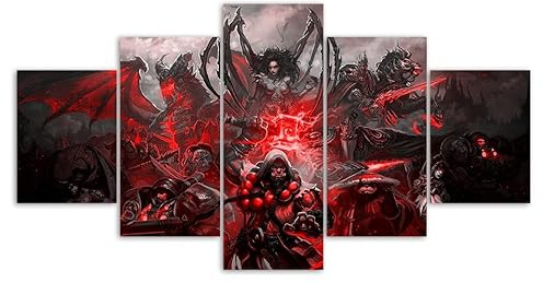 3D Leinwandbilder 5 Teile XXL Vlies Leinwand Bilder Dekoration World Warcraft-Spiel Bild Auf Leinwand 5Tlg Bilder Mehrteilig Zum Aufhängen 150×80Cm (Mit Rahmen)